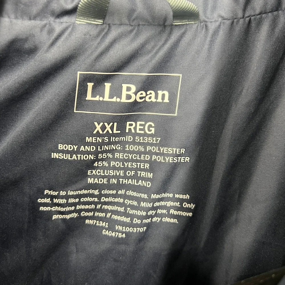 LL Bean Puffer Vest Mens XXL Blue Gray Colorblock Insulated Full Zip 513517